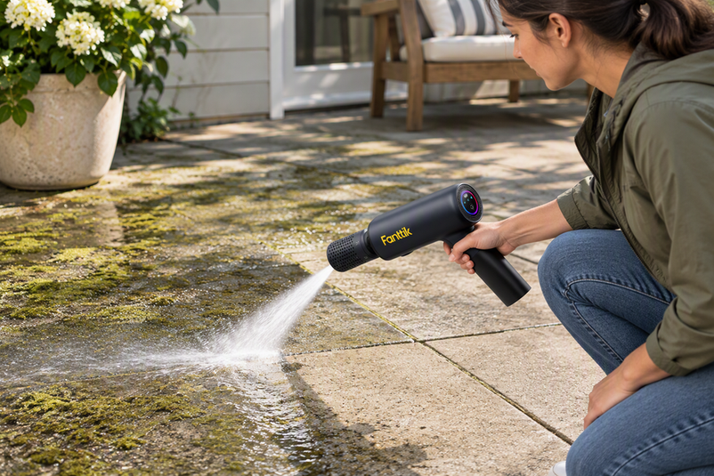 Cleaning Concrete Patio Moss and Algae with a Compact Pressure Washer: 15-Degree vs Turbo Nozzle