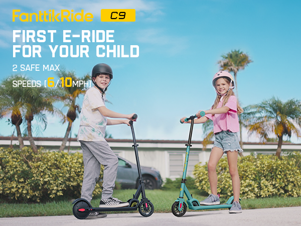 FanttikRide C9 Electric Scooter for Kids Ages 8-12, 6/10MPH, 5 Miles Range, LED Display, Adjustable Height, Foldable, Rubber Wheels, Lightweight, Gifts for Boys and Girls up to 132 lbs