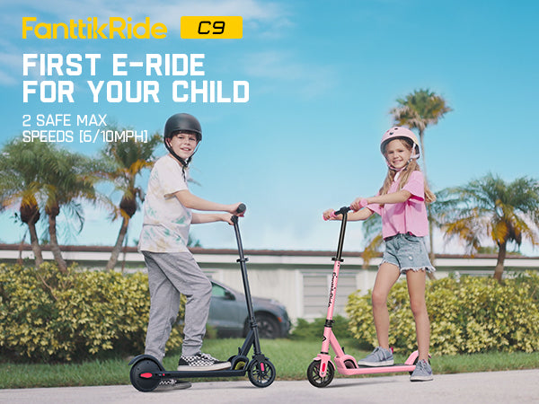 FanttikRide C9 Electric Scooter for Kids Ages 8-12, 6/10MPH, 5 Miles Range, LED Display, Adjustable Height, Foldable, Rubber Wheels, Lightweight, Gifts for Boys and Girls up to 132 lbs