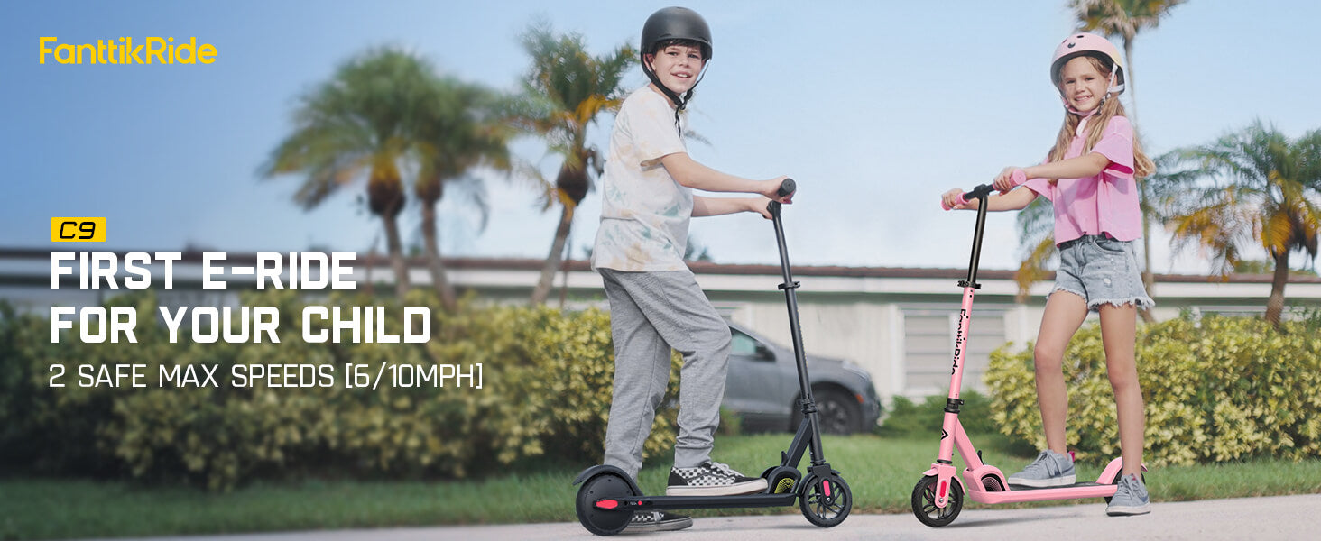 FanttikRide C9 Electric Scooter for Kids Ages 8-12, 6/10MPH, 5 Miles Range, LED Display, Adjustable Height, Foldable, Rubber Wheels, Lightweight, Gifts for Boys and Girls up to 132 lbs