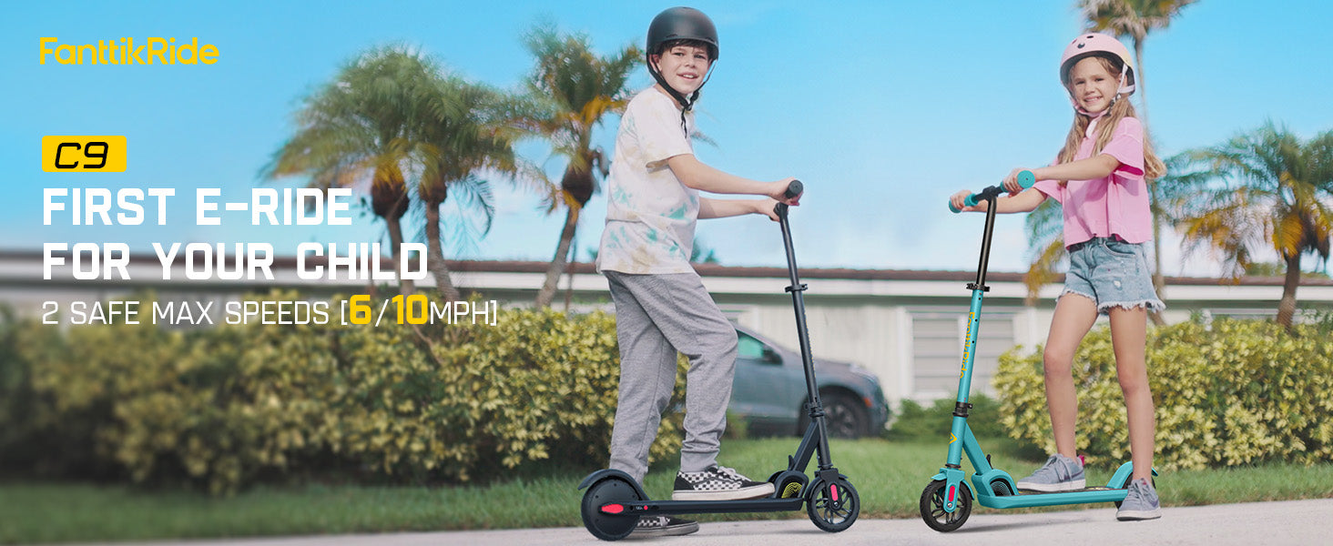 FanttikRide C9 Electric Scooter for Kids Ages 8-12, 6/10MPH, 5 Miles Range, LED Display, Adjustable Height, Foldable, Rubber Wheels, Lightweight, Gifts for Boys and Girls up to 132 lbs