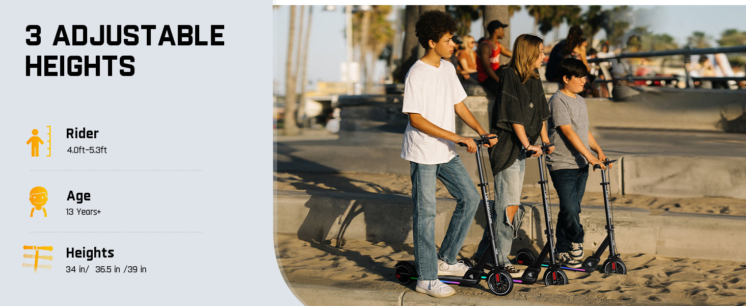 FanttikRide T9 Apex Electric Scooter for Kids 13+ 200W Motor, LED Colorful Lights with Bluetooth Music Speaker, 7/10/12 MPH Digital Display, Adjustable Height, Foldable E-Scooter for Teens