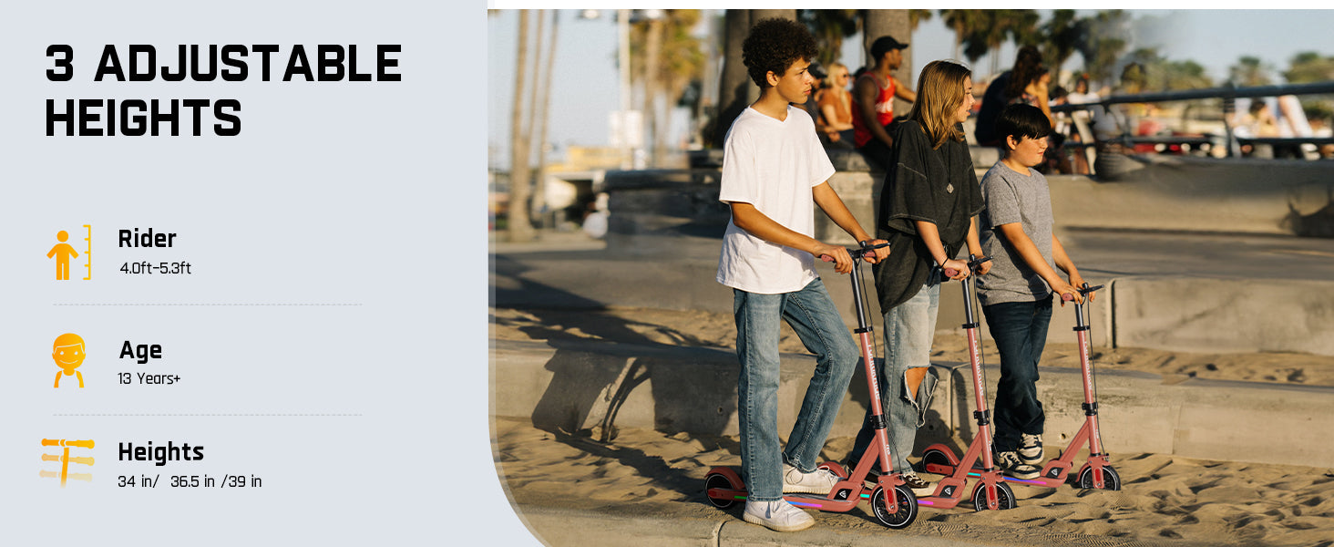 FanttikRide T9 Apex Electric Scooter for Kids 13+ 200W Motor, LED Colorful Lights with Bluetooth Music Speaker, 7/10/12 MPH Digital Display, Adjustable Height, Foldable E-Scooter for Teens