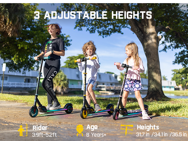 FanttikRide C9 Apex Electric Scooter for Kids Ages 8-12, Bluetooth Music Speaker, Colorful Rainbow Lights, 5/8/10MPH, 5 Miles Range, Adjustable Height, Foldable, Gift for Teens up to 132 lbs