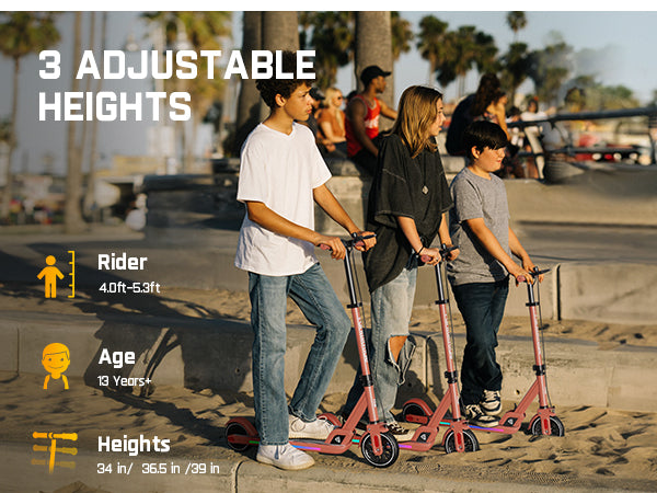 FanttikRide T9 Apex Electric Scooter for Kids 13+ 200W Motor, LED Colorful Lights with Bluetooth Music Speaker, 7/10/12 MPH Digital Display, Adjustable Height, Foldable E-Scooter for Teens