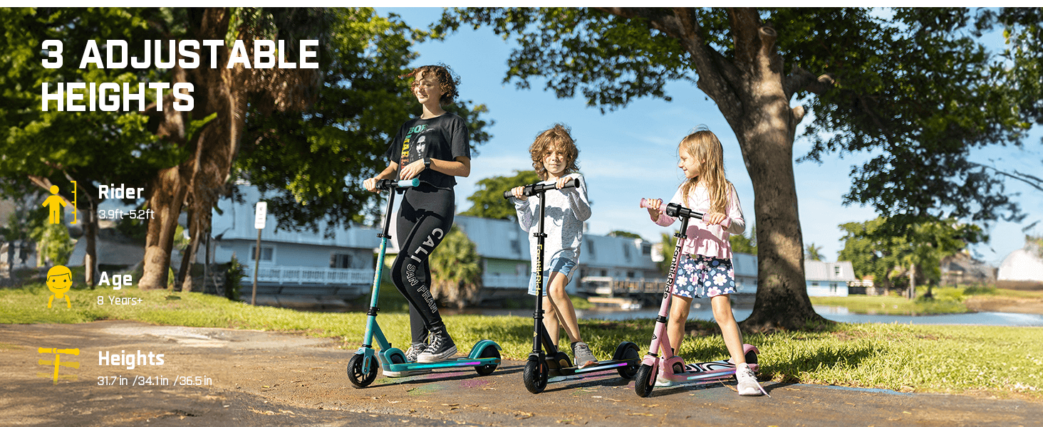 FanttikRide C9 Pro Electric Scooter for Kids Ages 8-12, Colorful Rainbow Lights, 5/8/10MPH, 5 Miles Range, LED Display, Adjustable Height, Foldable, Gifts for Boys and Girls up to 132 lbs