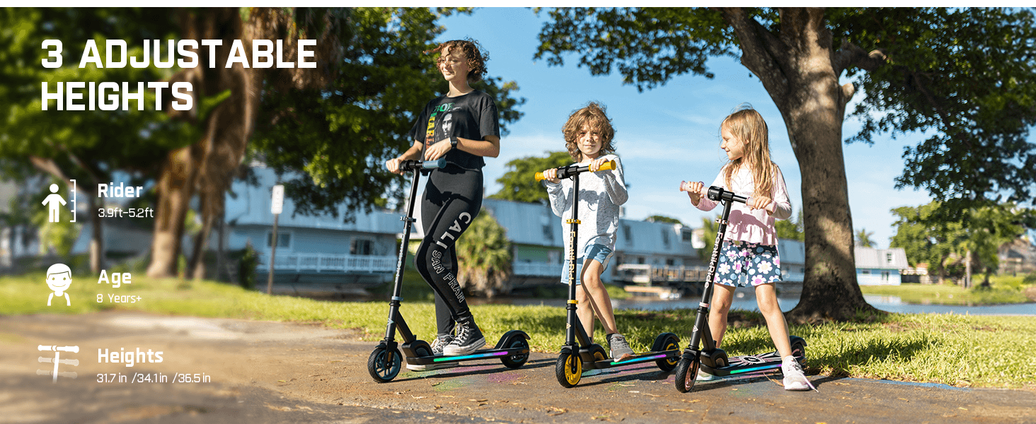 FanttikRide C9 Apex Electric Scooter for Kids Ages 8-12, Bluetooth Music Speaker, Colorful Rainbow Lights, 5/8/10MPH, 5 Miles Range, Adjustable Height, Foldable, Gift for Teens up to 132 lbs