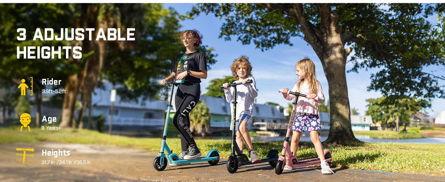 FanttikRide C9 Electric Scooter for Kids Ages 8-12, 6/10MPH, 5 Miles Range, LED Display, Adjustable Height, Foldable, Rubber Wheels, Lightweight, Gifts for Boys and Girls up to 132 lbs