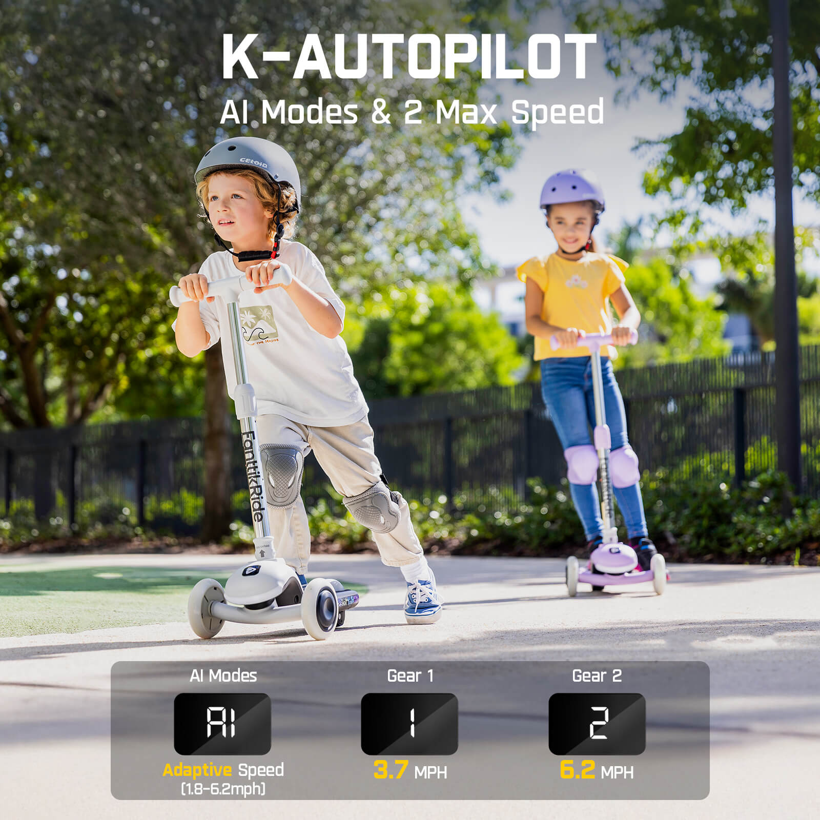 FanttikRide K9 Pro Electric Scooter for Kids 3-6, Adjustable Handlebar Height for Riders 3.3-4.6ft, 88 lbs, Up to 40 min Continuous Time, 4 Miles Range, AI & 2 Max Speed 3.7/6.2 MPH