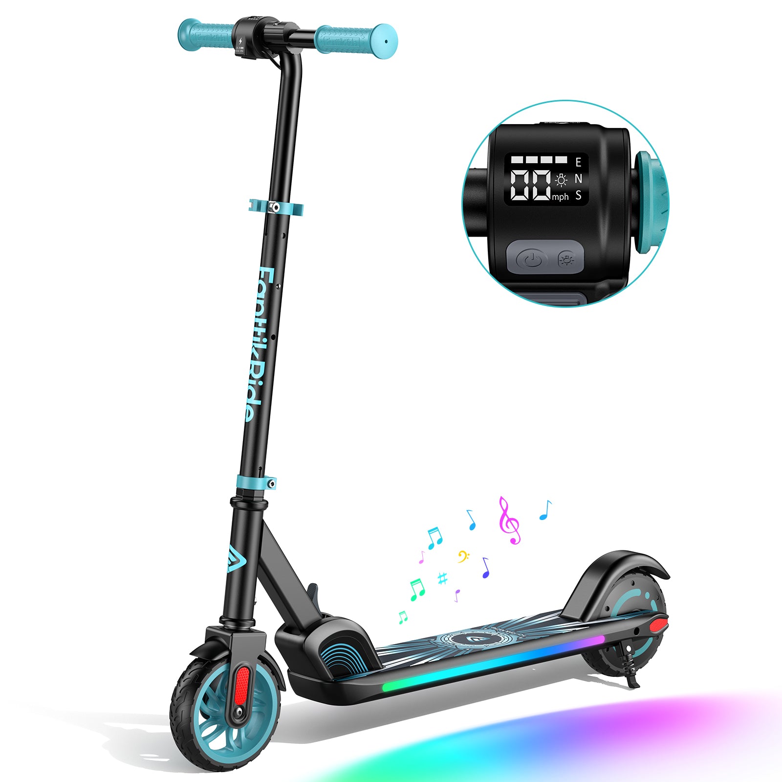 FanttikRide C9 Apex Electric Scooter for Kids Ages 8-12, Bluetooth Music Speaker, Colorful Rainbow Lights, 5/8/10MPH, 5 Miles Range, Adjustable Height, Foldable, Gift for Teens up to 132 lbs, Pink