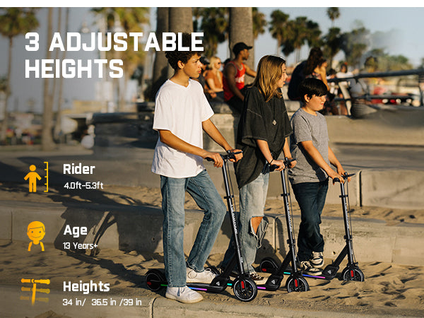 FanttikRide T9 Apex Electric Scooter for Kids 13+ 200W Motor, LED Colorful Lights with Bluetooth Music Speaker, 7/10/12 MPH Digital Display, Adjustable Height, Foldable E-Scooter for Teens