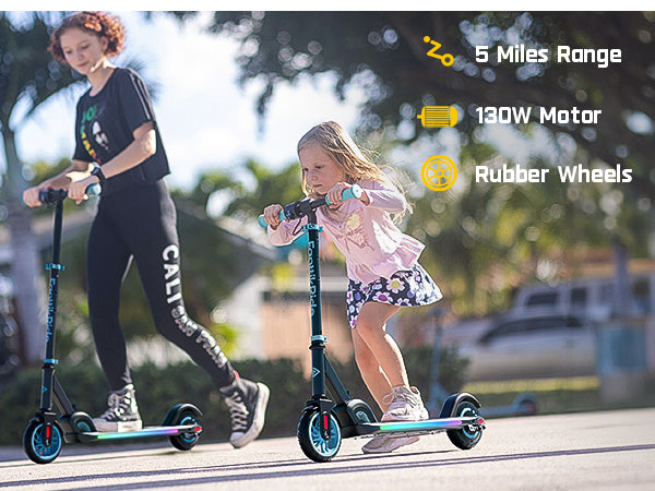 FanttikRide C9 Apex Electric Scooter for Kids Ages 8-12, Bluetooth Music Speaker, Colorful Rainbow Lights, 5/8/10MPH, 5 Miles Range, Adjustable Height, Foldable, Gift for Teens up to 132 lbs, Pink
