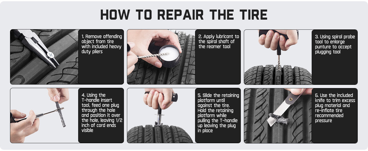 Fanttik Tire Repair Kit-24pcs Heavy Duty Tire Plug Kit, Fix Punctures and Plug Flats Patch, Universal Tire Repair Tools for Autos, Cars, Motorcycles, Trucks, ARBs, ATVs, Tractors, RVs, SUVs, Trailers
