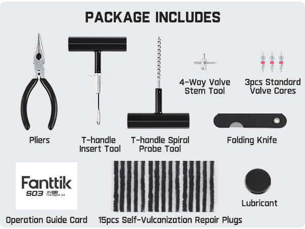 Fanttik Tire Repair Kit-24pcs Heavy Duty Tire Plug Kit, Fix Punctures and Plug Flats Patch, Universal Tire Repair Tools for Autos, Cars, Motorcycles, Trucks, ARBs, ATVs, Tractors, RVs, SUVs, Trailers