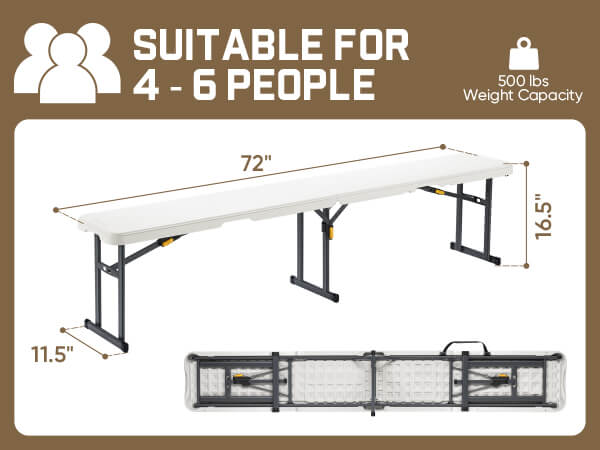 FanttikOutdoor 6ft Plastic Folding Bench with Safety Lock Carrying Handle, Portable Indoor Outdoor Bench for Party, Dining, Camping, Garden, Soccer Activities, No Assembly, 1 Pack, White Zeta I6 Pro