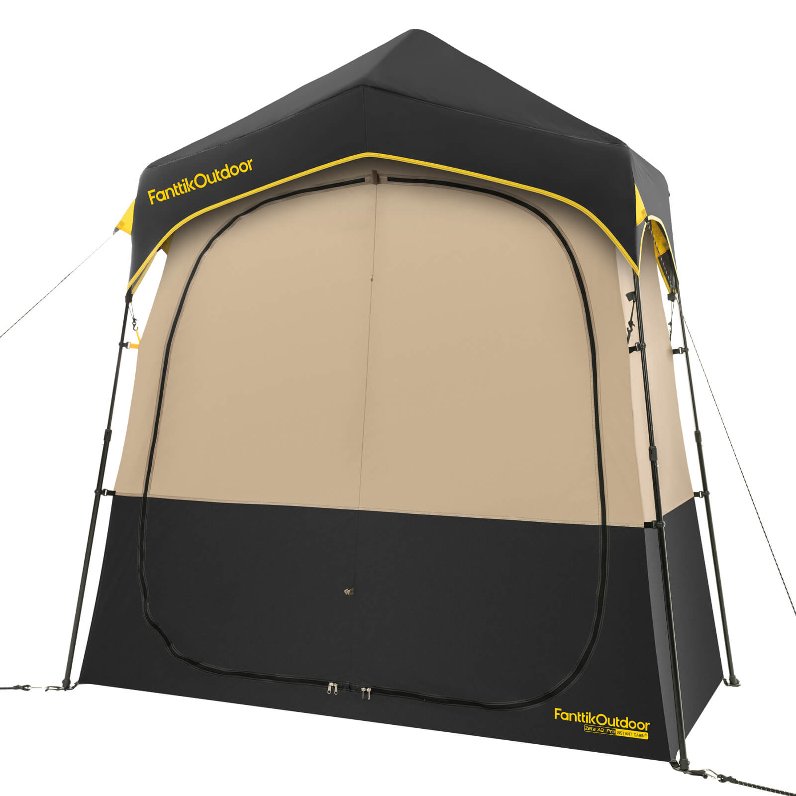 FanttikOutdoor Zeta A2 Pro shower tent with beige and black design, featuring quick setup and dual-room space.