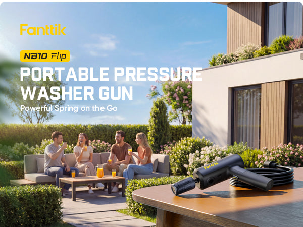 Fanttik NB10 Flip Portable Pressure Washer Gun, Foldable Cordless Pressure Washer Sprayer, Multi-Scenario Compatibility, 5-in-1 Nozzle, HD LED Display and Type-C Charging, for Patio, Camping, Bicycles