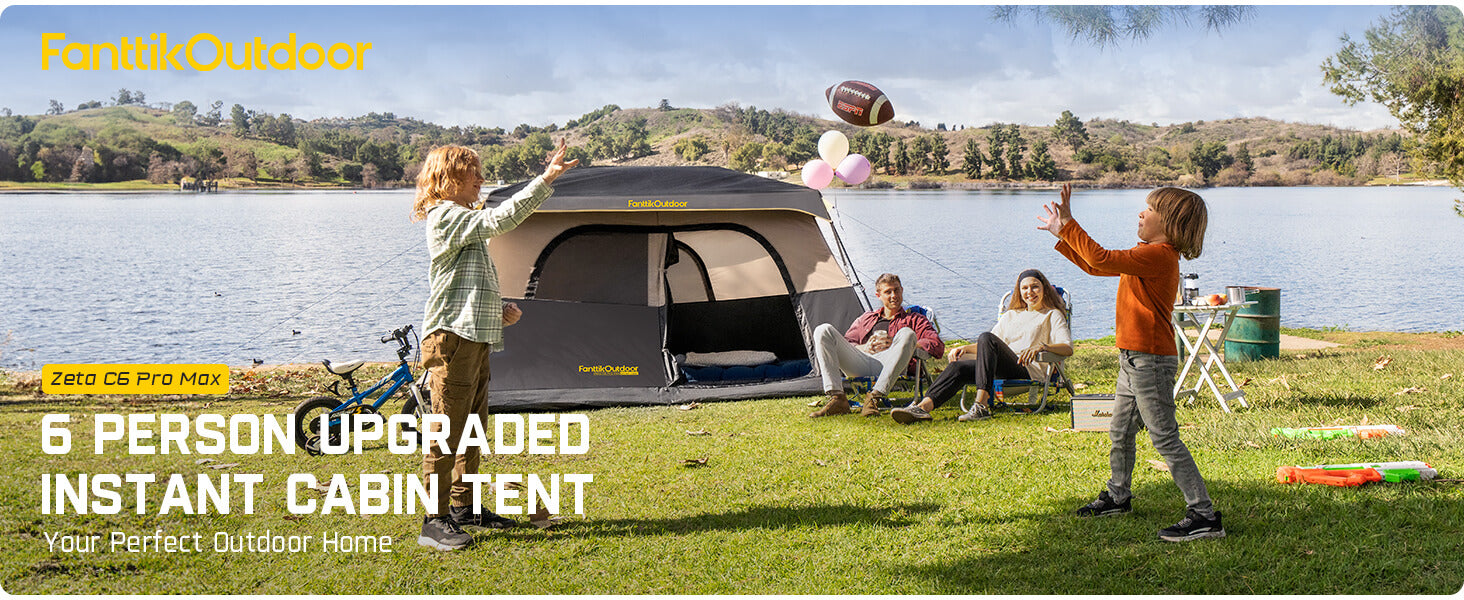 FanttikOutdoor Zeta C6 Pro Max Instant Cabin Tent 6 Person Camping Tent Setup in 60 Seconds with Rainfly & Windproof Tent with Carry Bag for Family Camping & Hiking, Upgraded Tent