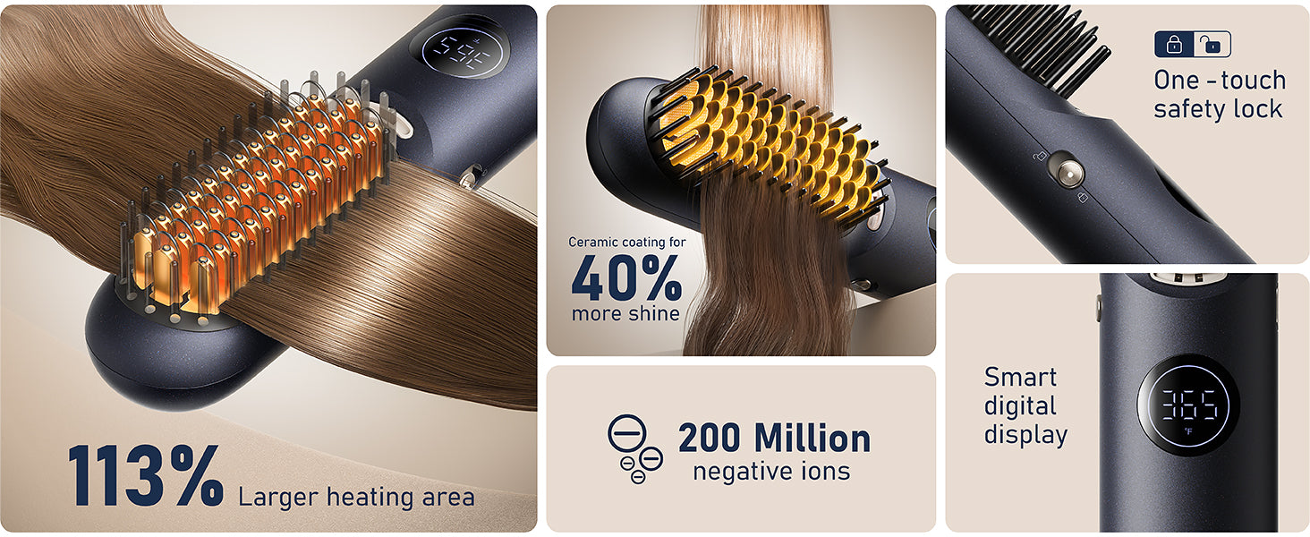 FanttikSolo I10 Apex Hair Straightener Brush, Cordless Straightening Brush with 113% Larger Heating Area & LED Temperature Display, Ceramic Coating & Ionic Technology, Safe Mode for Frizz-Free Shine