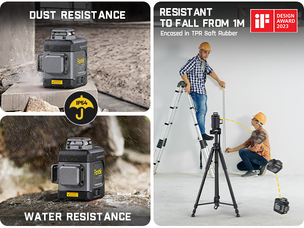 Fanttik D12 PRO Laser Level 3 x 360°, Self-Leveling Cross Line Laser with LED Screen, 3D Green Cross Line, 5200mAh Battery Rechargeable, Pulse Mode, Magnetic support