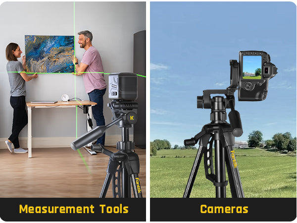 Fanttik DT1 Tripod, Laser Level Tripod with 3-Way Flexible Pan Head, Quick Release Plate with 1/4"-20 Screw Mount and Bubble Level, for Measurement Tools and Cameras