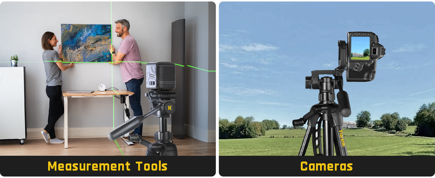 Fanttik DT1 Tripod, Laser Level Tripod with 3-Way Flexible Pan Head, Quick Release Plate with 1/4"-20 Screw Mount and Bubble Level, for Measurement Tools and Cameras