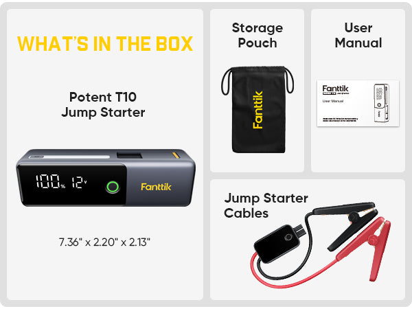 Fanttik Potent T10 1800A Portable Jump Starter, 12000mAh Jump Box for Car Battery for up to 7.0L Gas and 5.0L Diesel Engines, 12V Safe Lithium with Retractable Charging Cable, Power Bank & LED Display