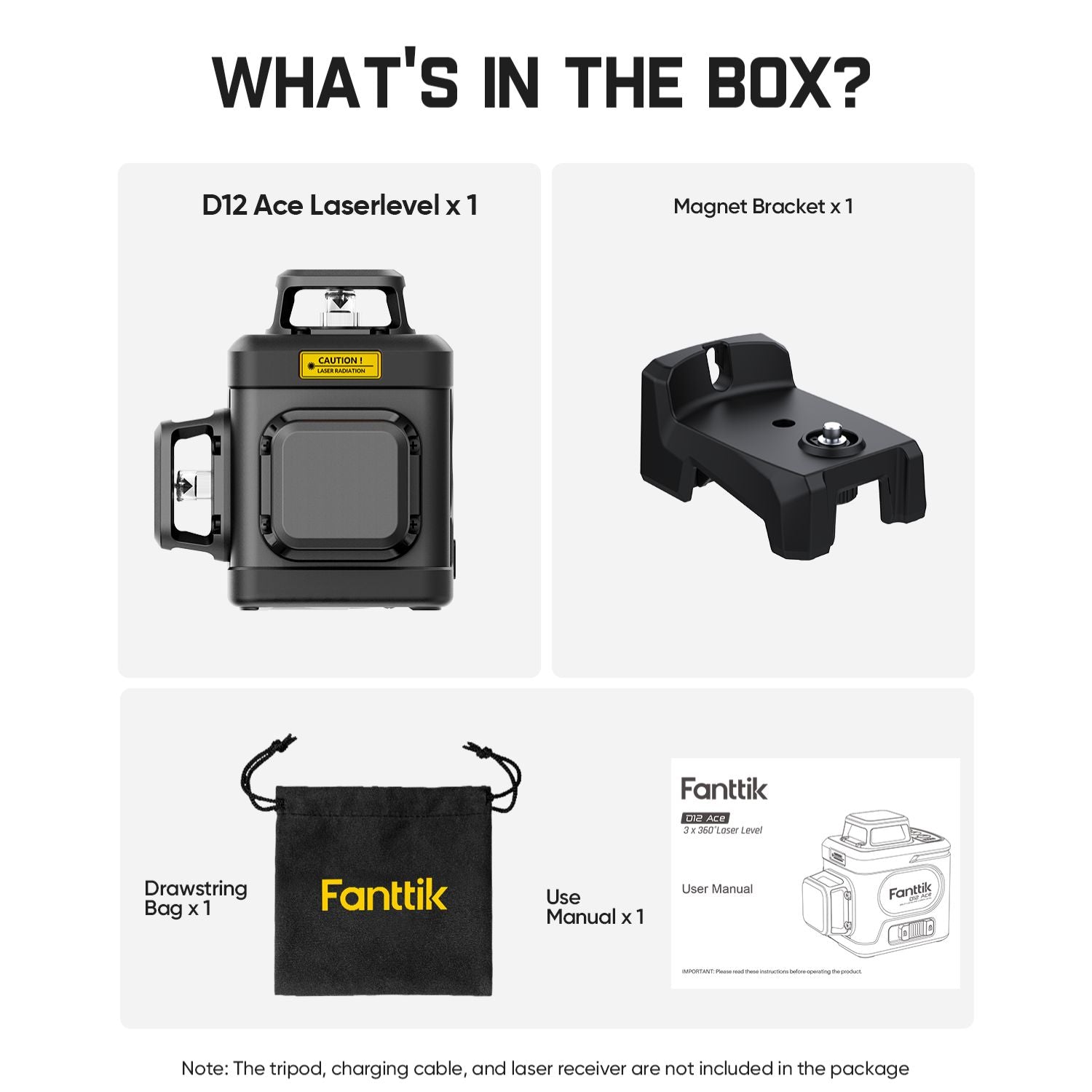 Fanttik D12 Ace Laser Level 360 Self Leveling, 3x360° Rechargeable 3D Green Cross Laser, Outdoor Pulse Mode, IP54 Durable, Easy to Use for Construction and Picture Hanging