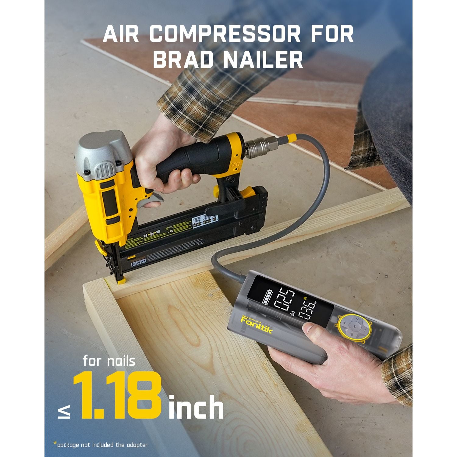 Fanttik air compressor for Brad Nailer, supports nails less than 1.18 inch