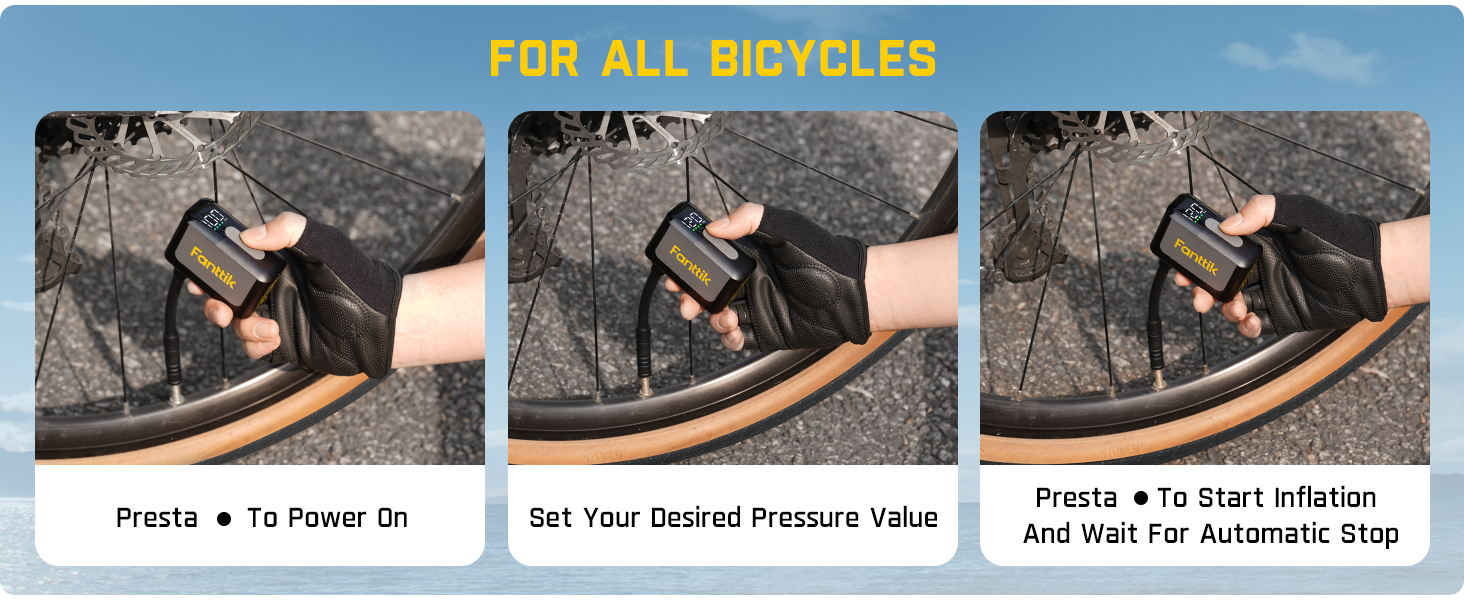 Fanttik X10 Ace Mini Tiny Bicycle Pump with Gauge, 120PSI Electric Bike Pump with Presta and Schrader Valve, Auto Stop, Fast Inflation for Road Bike, MTB, Bicycle Motocross, E-Bike