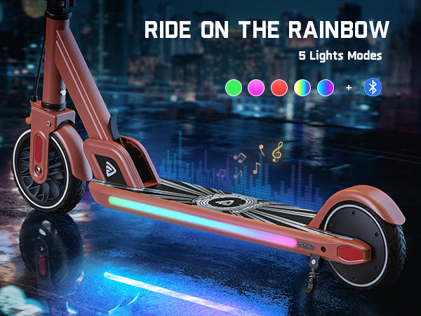 FanttikRide T9 Apex Electric Scooter for Kids 13+ 200W Motor, LED Colorful Lights with Bluetooth Music Speaker, 7/10/12 MPH Digital Display, Adjustable Height, Foldable E-Scooter for Teens