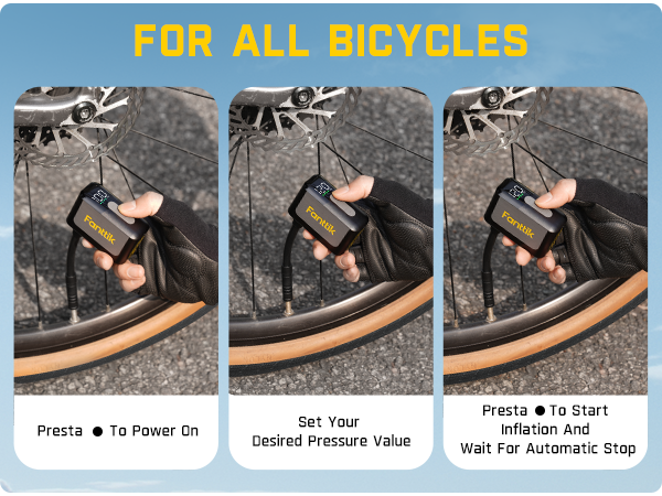 Fanttik X10 Ace Mini Tiny Bicycle Pump with Gauge, 120PSI Electric Bike Pump with Presta and Schrader Valve, Auto Stop, Fast Inflation for Road Bike, MTB, Bicycle Motocross, E-Bike