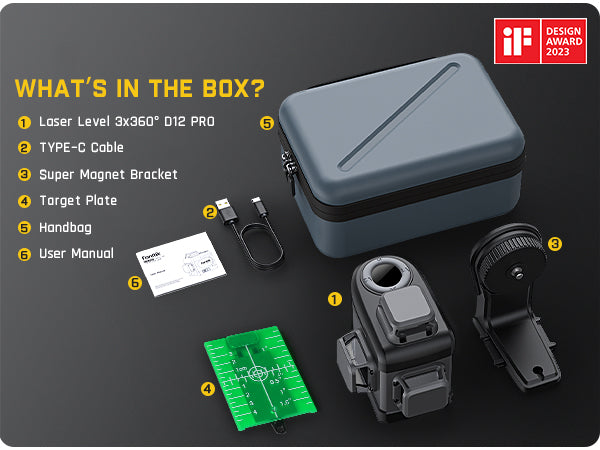 Fanttik D12 PRO Laser Level 3 x 360°, Self-Leveling Cross Line Laser with LED Screen, 3D Green Cross Line, 5200mAh Battery Rechargeable, Pulse Mode, Magnetic support