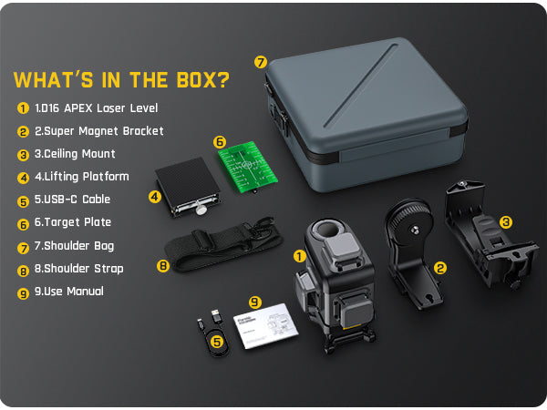 Fanttik D16 APEX Laser Level 4X360°, 16 Lines Self-Leveling Cross Line Laser with LED Screen, 5200mAh Battery Rechargeable, Pulse Mode, Magnetic support, Class II (<1 mW max output)