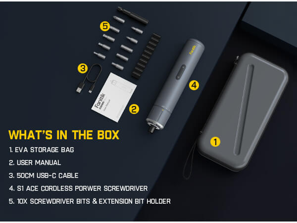 Fanttik S1 Ace 3.7V Cordless Screwdriver, Electric Screwdriver Kit with EVA Storage Bag