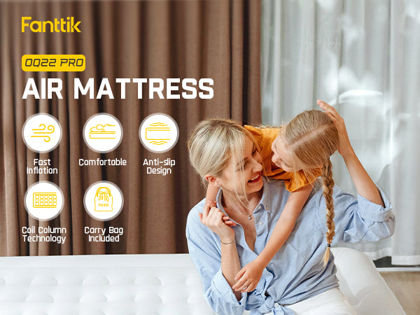 Fanttik OQ22 Pro Air Matress Queen with Built-in Pump, 22 Inches O'Smell™ PVC Air Mattress, One Button Inflation and Stop at Any Time, 720 LBS Support Airbed for Home,Outdoors,Sleepover