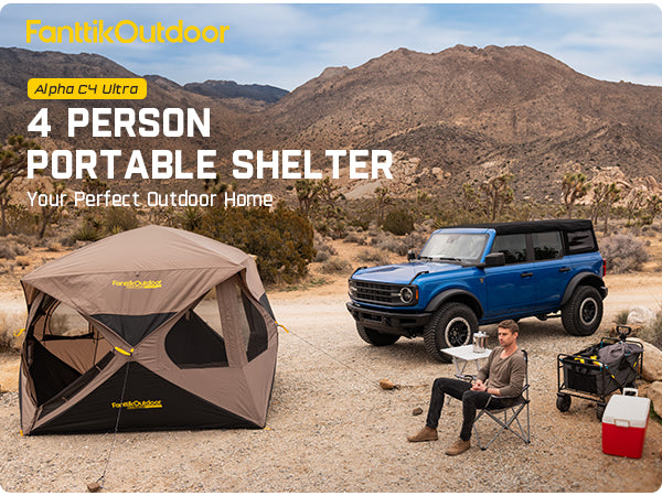 FanttikOutdoor Alpha C4 Ultra Instant Cabin Tent 4 Person Pop Up Camping Tent Setup in 60 Seconds Portable Hub Tent with Rainfly & Windproof for Outdoor Camping & Overlanding