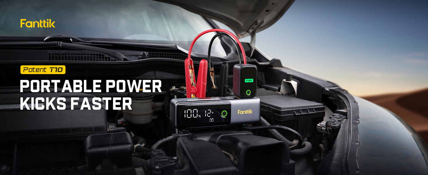 Fanttik Potent T10 1800A Portable Jump Starter, 12000mAh Jump Box for Car Battery for up to 7.0L Gas and 5.0L Diesel Engines, 12V Safe Lithium with Retractable Charging Cable, Power Bank & LED Display
