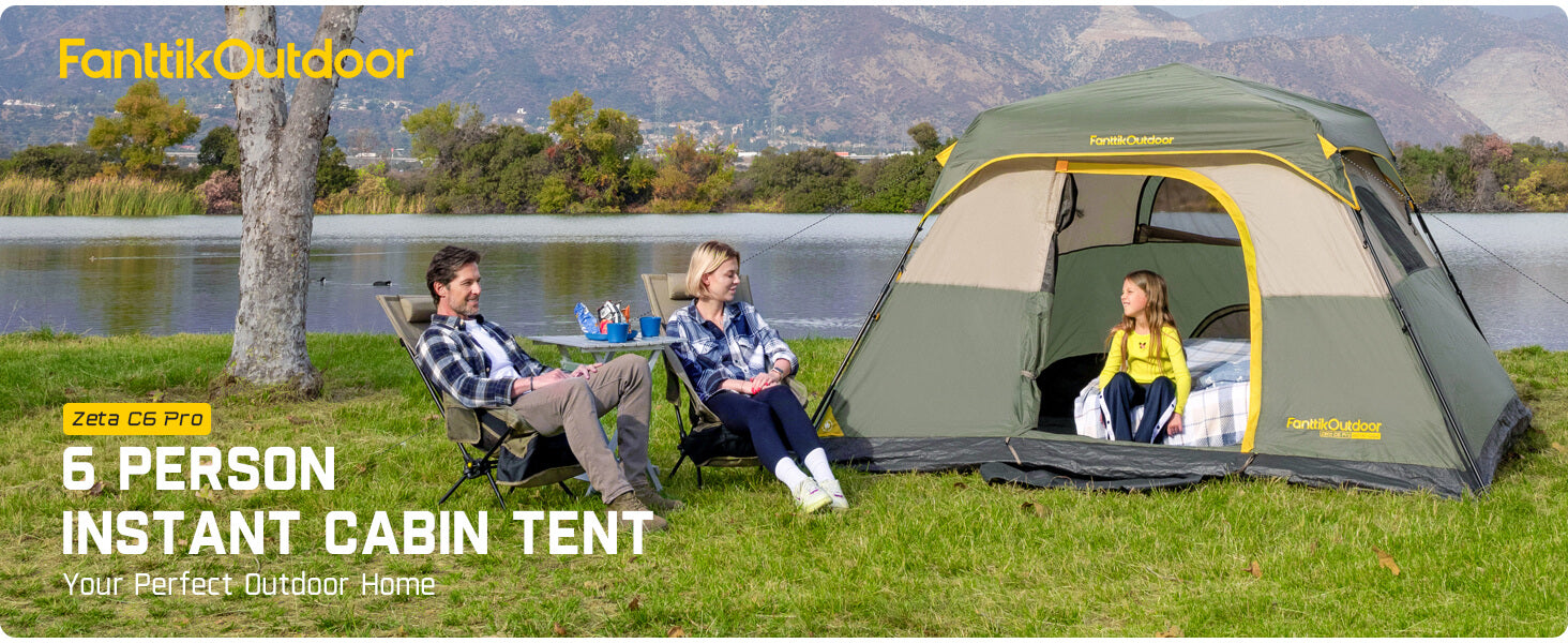 FanttikOutdoor Zeta C6 Pro Camping Tent 6 Person Instant Cabin Tent Setup in 60 Seconds with Rainfly & Windproof Portable Tent with Carry Bag for Family Camping & Hiking