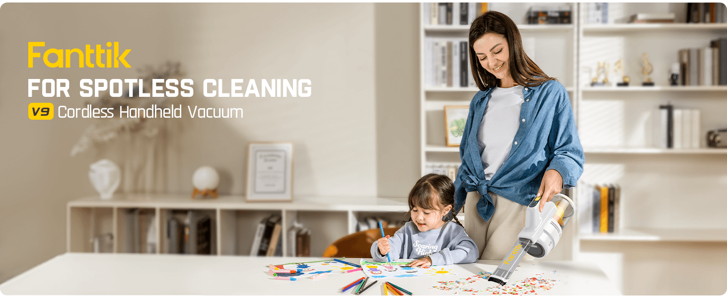 Fanttik RobustClean™ V9 Handheld Vacuum Cleaner, Portable Cordless Vacuum for Home Car Cleaning