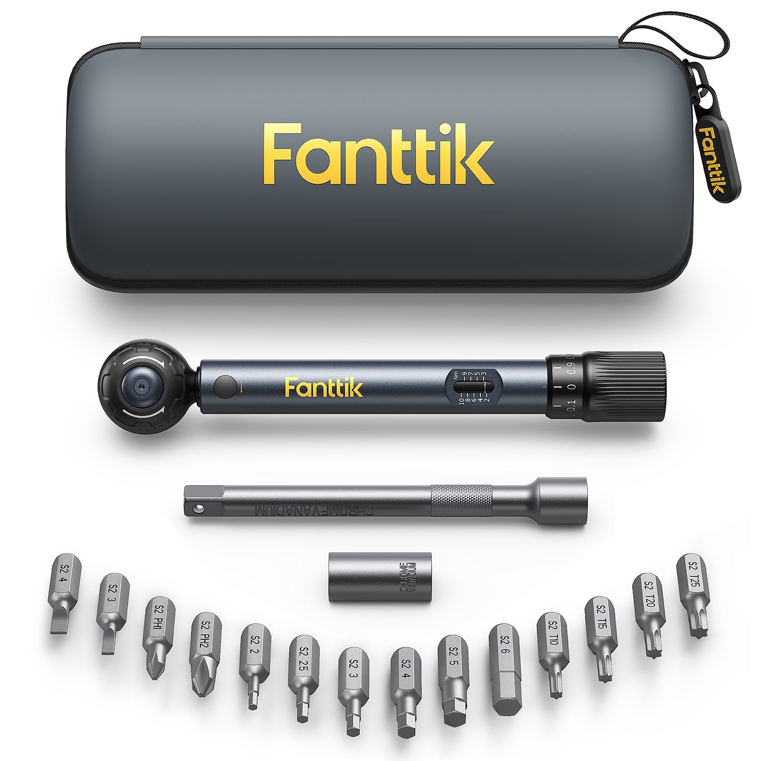 Fanttik WB10 Nova 1/4 Inch Drive Click Torque Wrench Set, 2-10 Nm, 14 Bits Dual-Direction Adjustable 72-Tooth Torque Wrench for Bike