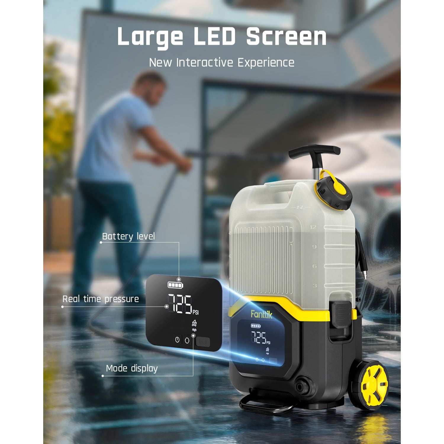 Fanttik NB8 Ultra Cordless Pressure Washer w/4.0 Gal Tank, Max 725PSI Electric Power Washer with 5-in-1 Nozzle, 20FT Hose, Adjustable Pressure, Foam Cannon Power Washer Cleaning for Car Washing, Patio