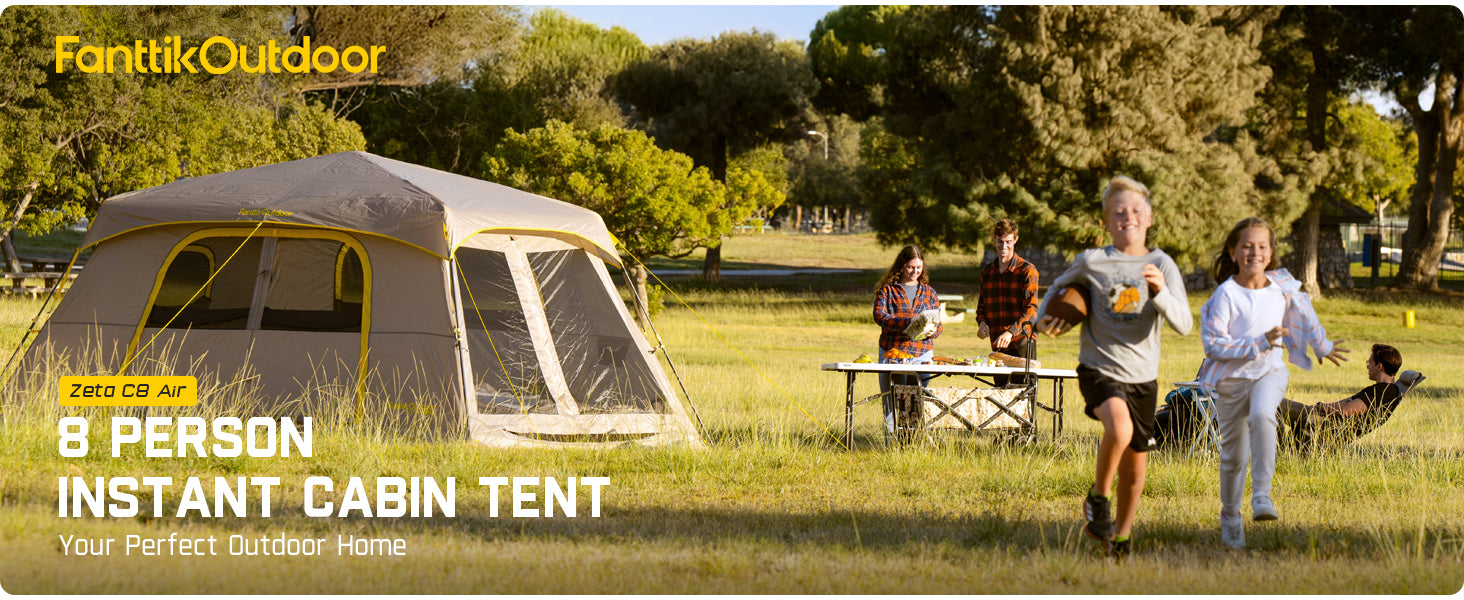 FanttikOutdoor Camping Tent, Lightweight 8 Person Instant Cabin Tent Setup in 60 Seconds with Rainfly & Windproof, Portable with Carry Bag for Family Camping & Hiking, Upgraded Ventilation