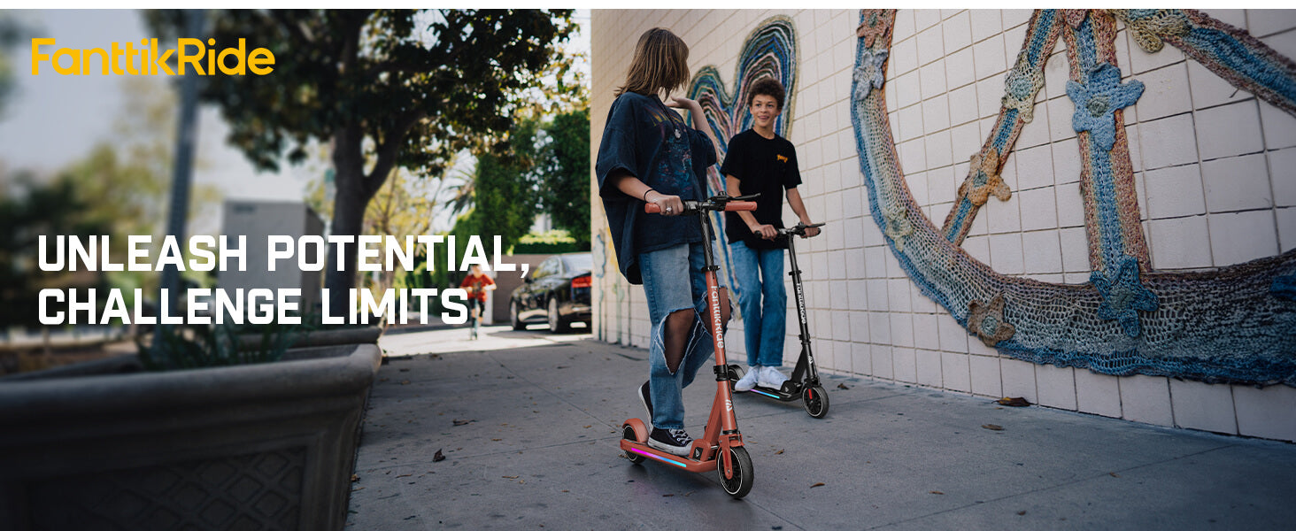 FanttikRide T9 Apex Electric Scooter for Kids 13+ 200W Motor, LED Colorful Lights with Bluetooth Music Speaker, 7/10/12 MPH Digital Display, Adjustable Height, Foldable E-Scooter for Teens