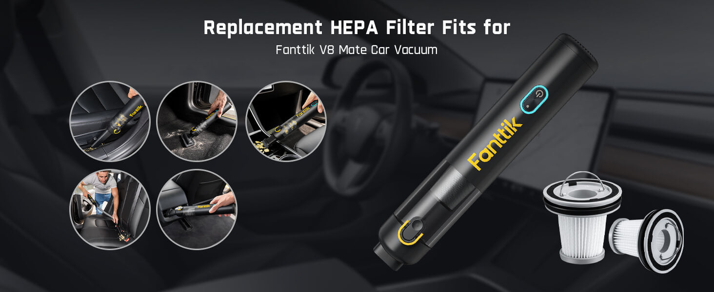 Fanttik 2-Pack Replacement HEPA Filter, Washable and Reusable Filter, Fits for Fanttik V8 Mate Car Vacuum