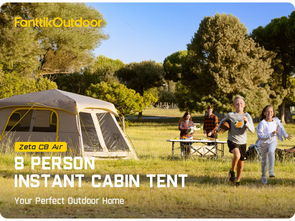 FanttikOutdoor Camping Tent, Lightweight 8 Person Instant Cabin Tent Setup in 60 Seconds with Rainfly & Windproof, Portable with Carry Bag for Family Camping & Hiking, Upgraded Ventilation