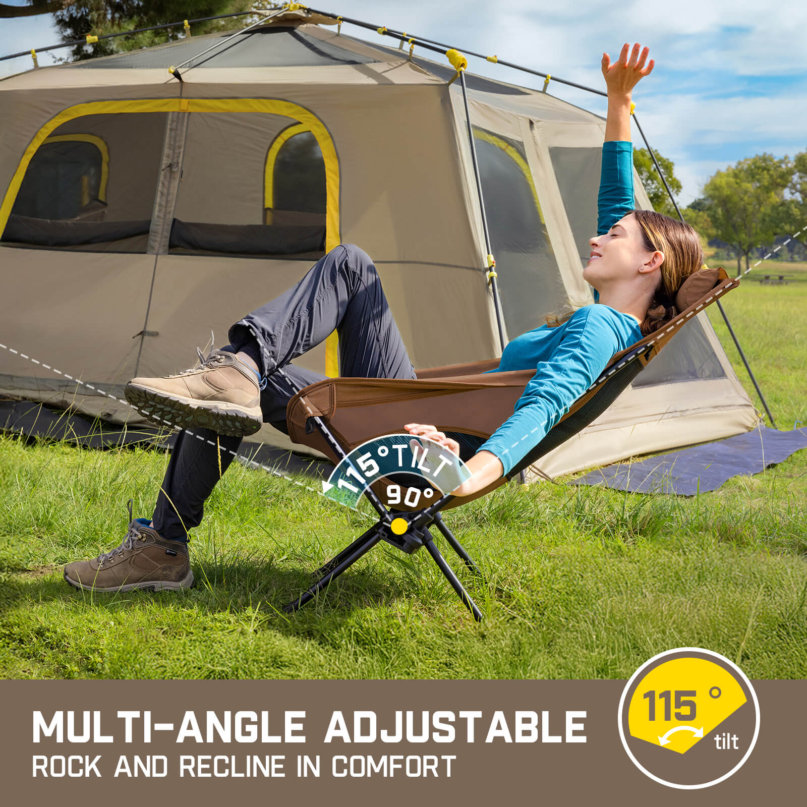 FanttikOutdoor Zeta L8 Max Rocker Camping Chair, Multi-Angle Adjustable, Portable & Lightweight, Outdoor Chair Supports 250 lbs, Comfort-Driven Design, High Strength Camping Chair