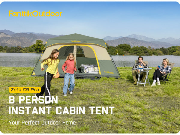 FanttikOutdoor Zeta C8 Pro Camping Tent 8 Person Instant Cabin Tent Setup in 60 Seconds with Rainfly & Windproof Portable Tent with Carry Bag for Family Camping & Hiking