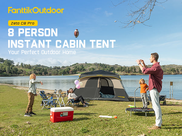 FanttikOutdoor Zeta C8 Pro Instant Cabin Tent 8 Person Camping Tent Setup in 60 Seconds with Rainfly & Windproof Tent with Carry Bag for Family Camping & Hiking, Upgraded Ventilation