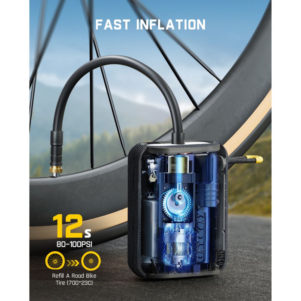 Fanttik X8 Ace Bike Pump 150PSI Fast Portable Tire Inflator, Coreless Rechargeable Electric Bicycle Air Pump, Auto Stop, with Presta and Schrader Valve for E-Bike, Mountain Bike, City Bike, Road Bike